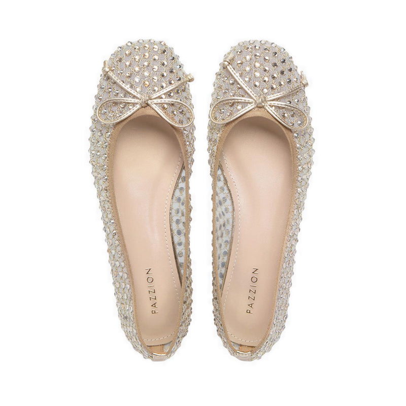 Pazzion Women's Orlise Crystal Embellished Bow Flats - Gold