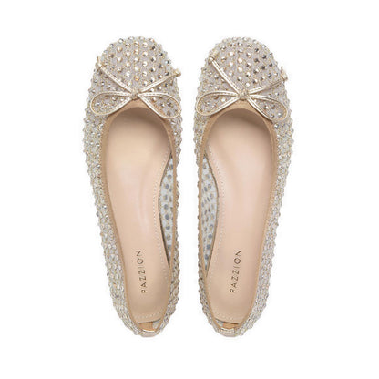 Pazzion Women's Orlise Crystal Embellished Bow Flats - Gold