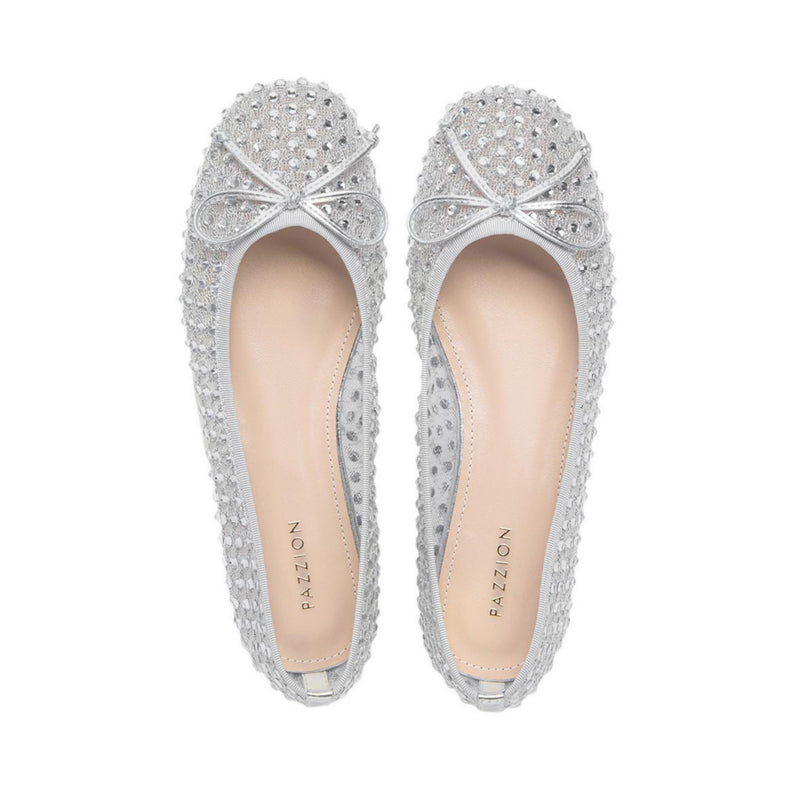 Pazzion Women's Orlise Crystal Embellished Bow Flats - Silver