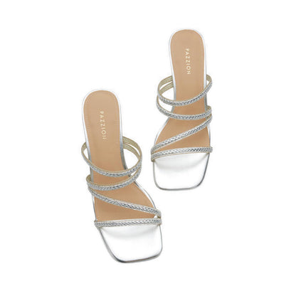Pazzion Women's Phillis Braided Strap Sandal Heels - Silver