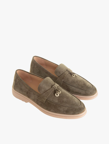 Pazzion Women's Phoenix Knot Detail Suede Loafers - Dark Green