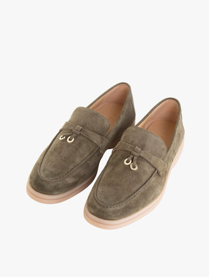 Pazzion Women's Phoenix Knot Detail Suede Loafers - Dark Green