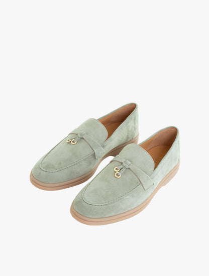 Phoenix Knot Detail Suede Loafers - Light Green