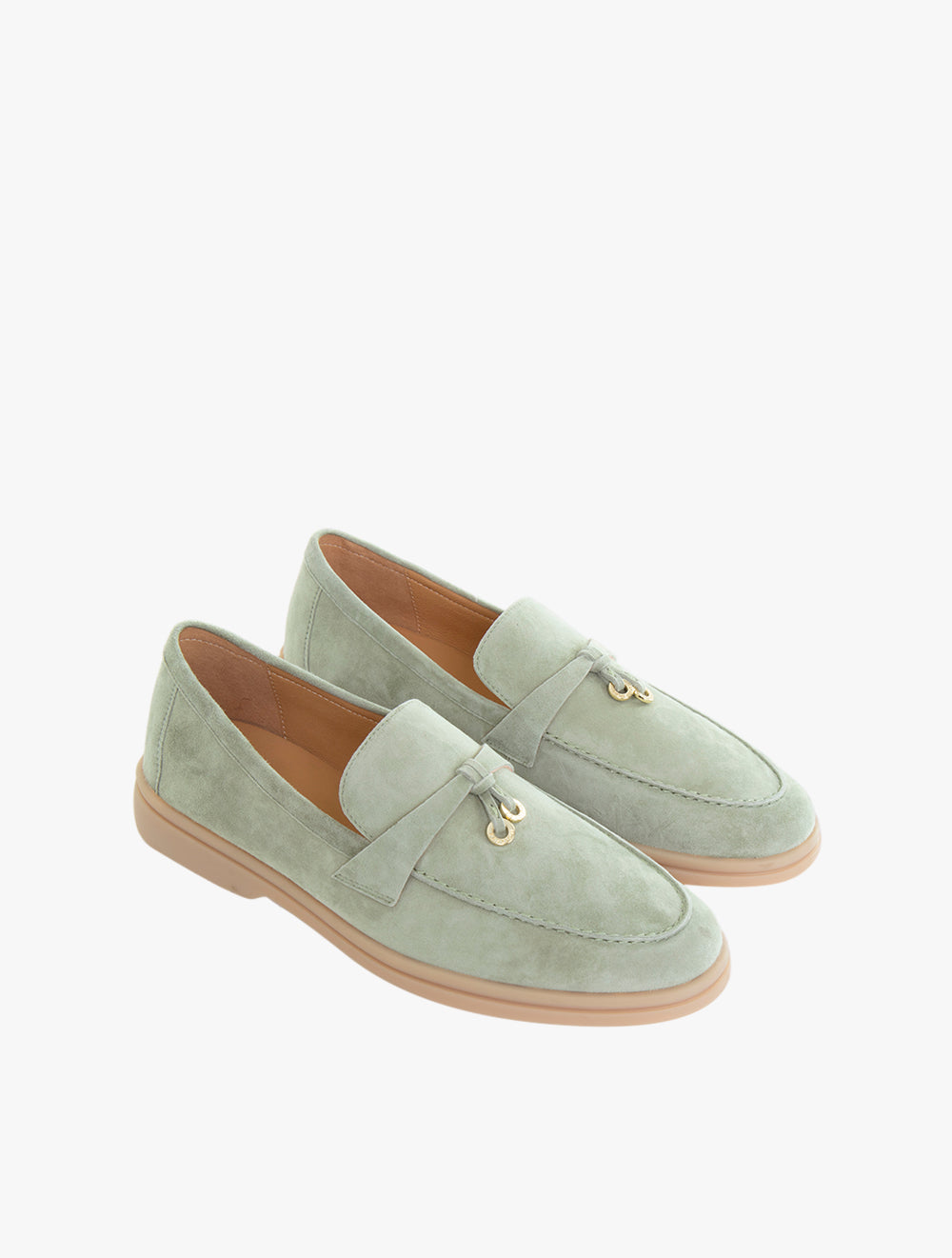 Phoenix Knot Detail Suede Loafers - Light Green