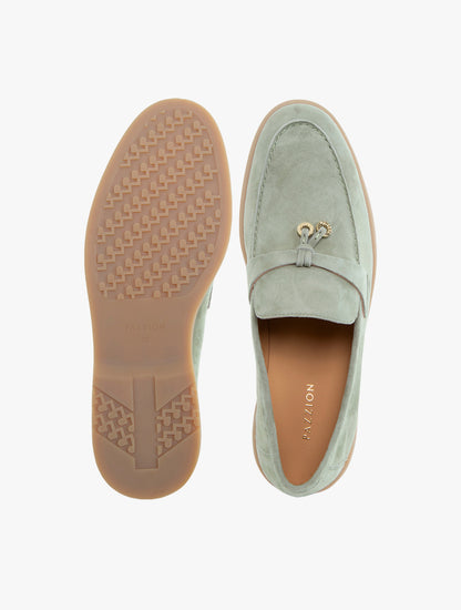 Phoenix Knot Detail Suede Loafers - Light Green