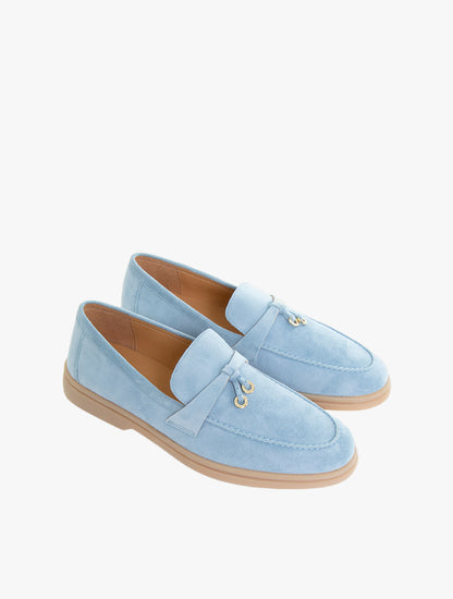 Phoenix Knot Detail Suede Loafers - Sky Blue