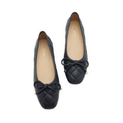 Quinn Quilted Bow Flats - Black