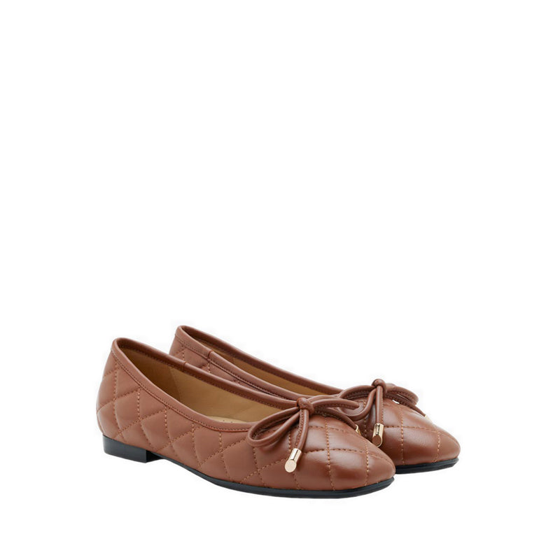 Quinn Quilted Bow Flats - Brown