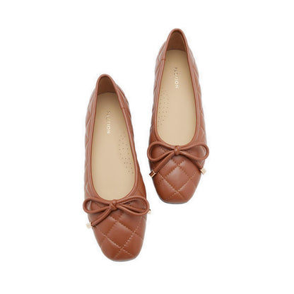 Quinn Quilted Bow Flats - Brown
