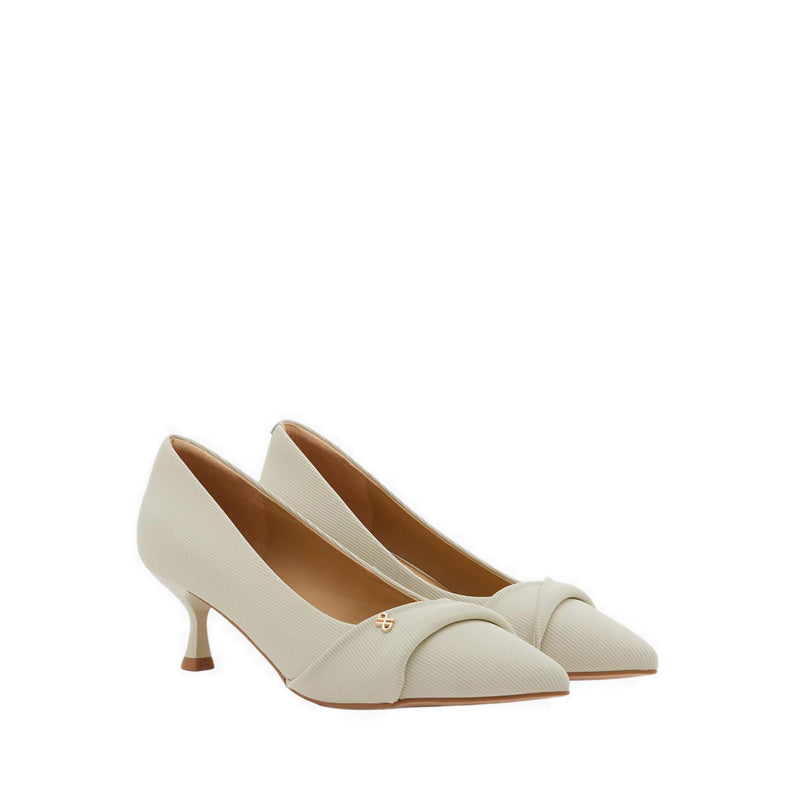 Pazzion Women's Quirielle Textured Pointed Toe Leather Heels - Beige