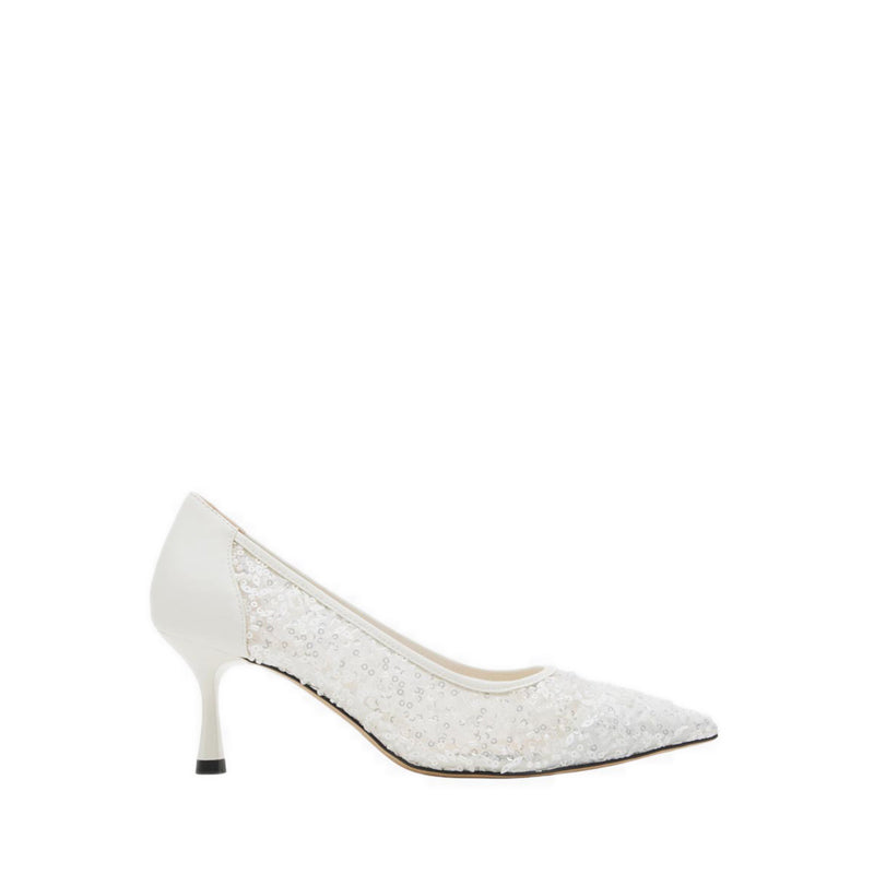 Raena Sequined Mesh Heels - White