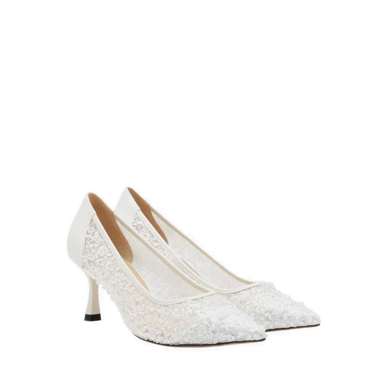 Raena Sequined Mesh Heels - White