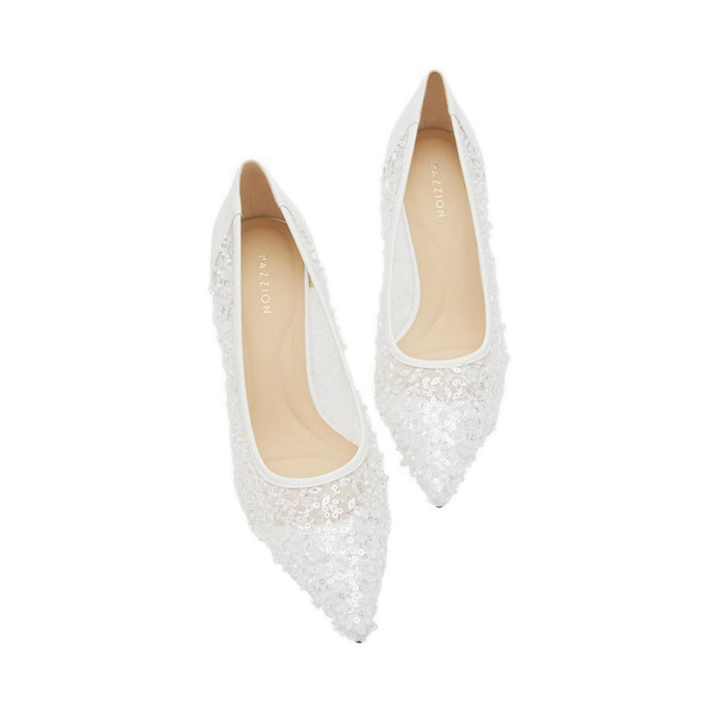 Raena Sequined Mesh Heels - White