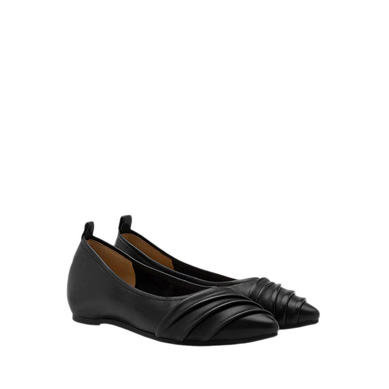 Rylee Ruched Detail Covered Flats - Black