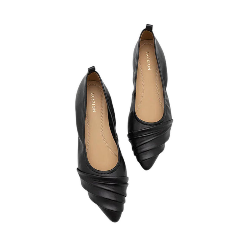 Rylee Ruched Detail Covered Flats - Black