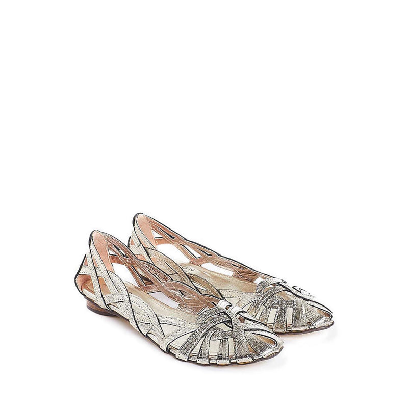 Celina Embossed Weaved Flats - Gold