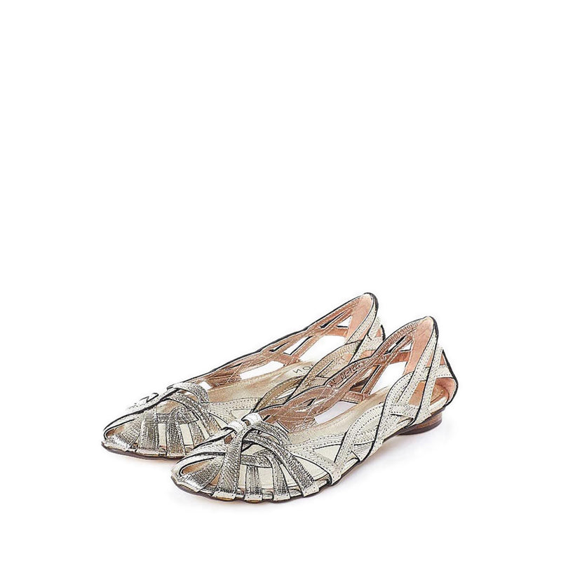 Celina Embossed Weaved Flats - Gold