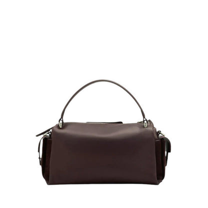 Sevila Suede Leather Satchel - Dark Brown
