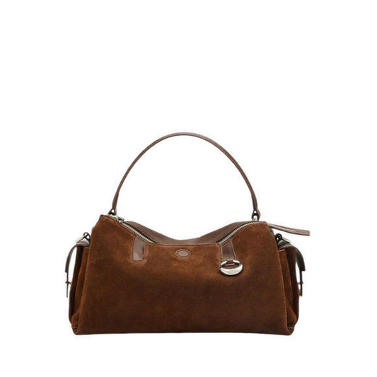 Sevila Suede Leather Satchel - Brown