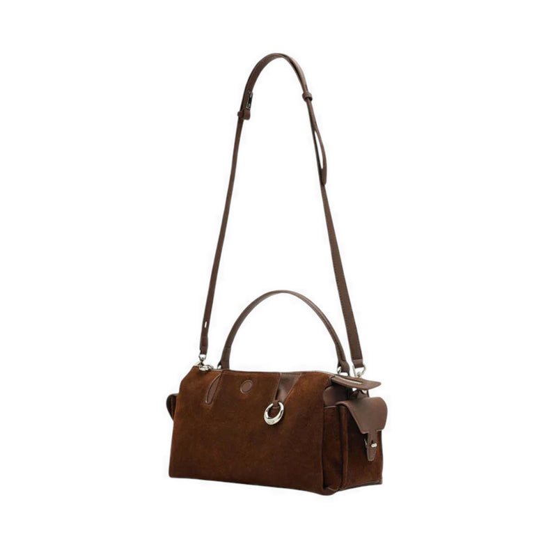 Sevila Suede Leather Satchel - Brown