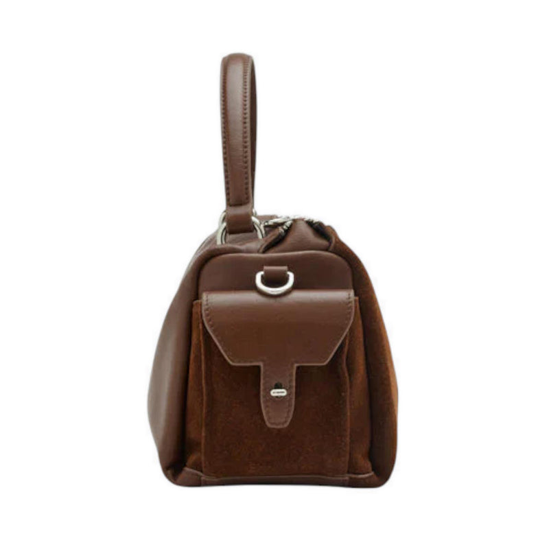 Sevila Suede Leather Satchel - Brown