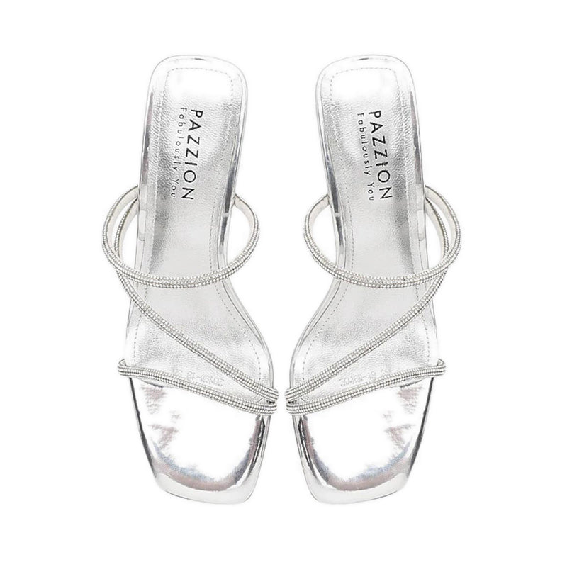 Stacey Strappy Silver Sparkly Open Toe Heels - Silver