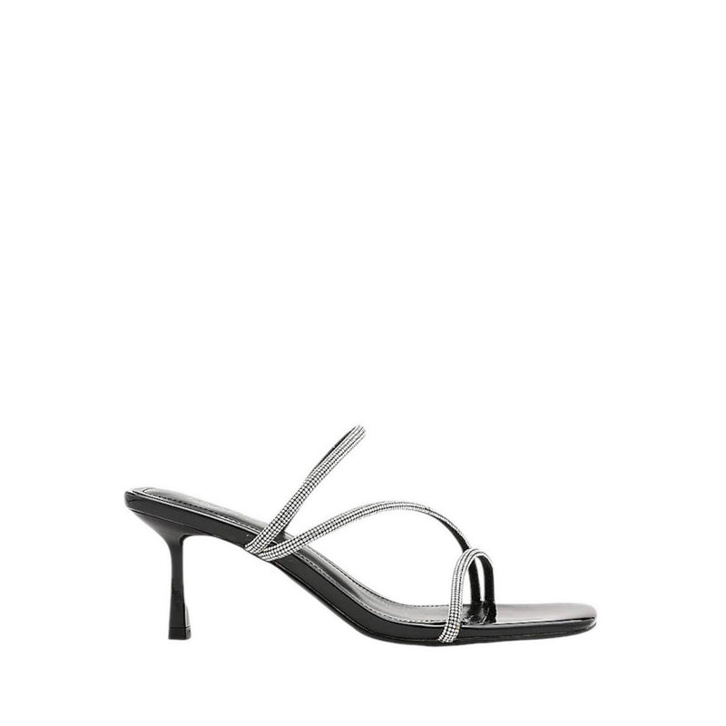 Stacey Strappy Silver Sparkly Open Toe Heels - Black