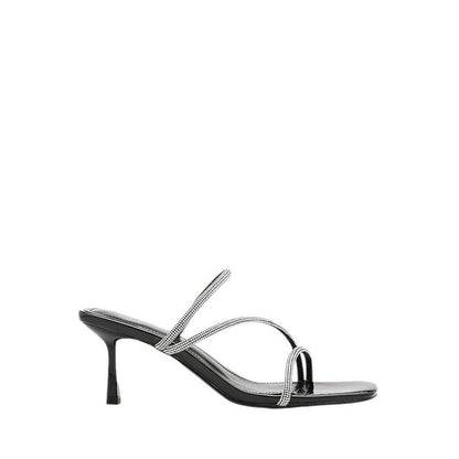 Stacey Strappy Silver Sparkly Open Toe Heels - Black