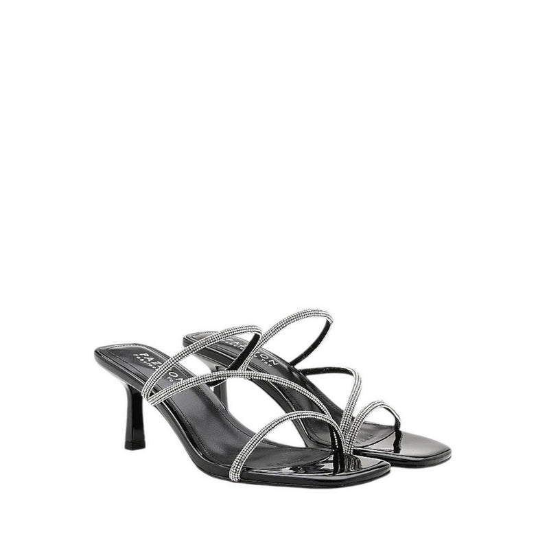 Stacey Strappy Silver Sparkly Open Toe Heels - Black