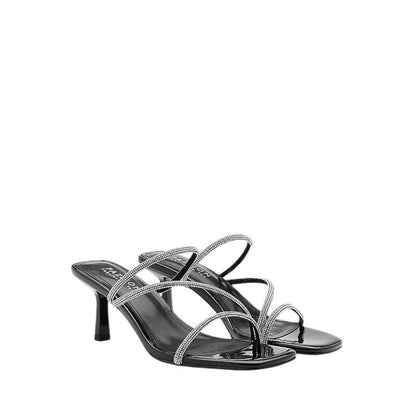 Stacey Strappy Silver Sparkly Open Toe Heels - Black