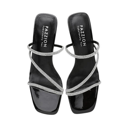 Stacey Strappy Silver Sparkly Open Toe Heels - Black