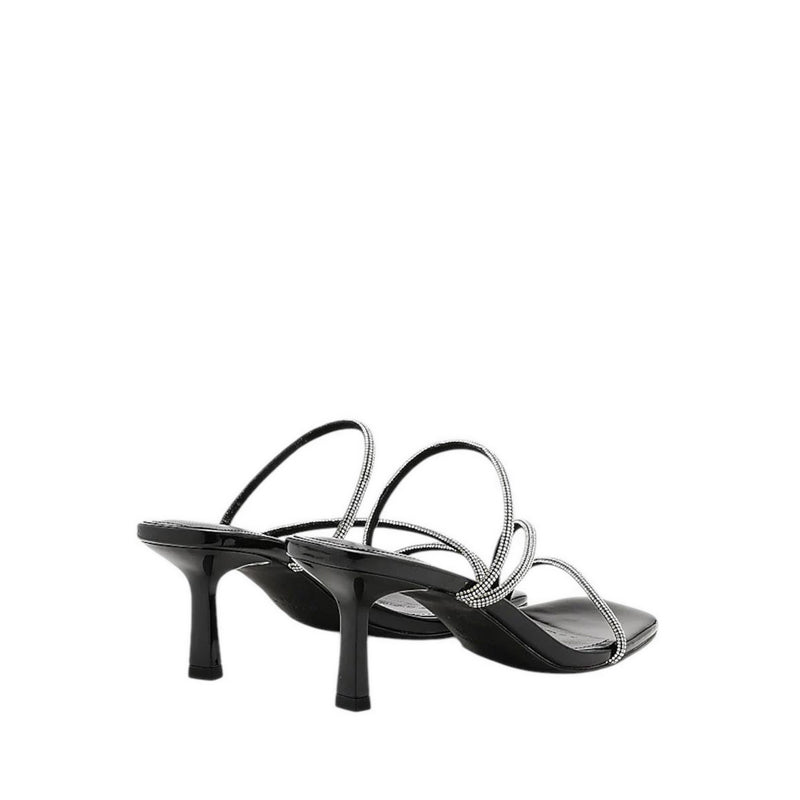 Stacey Strappy Silver Sparkly Open Toe Heels - Black