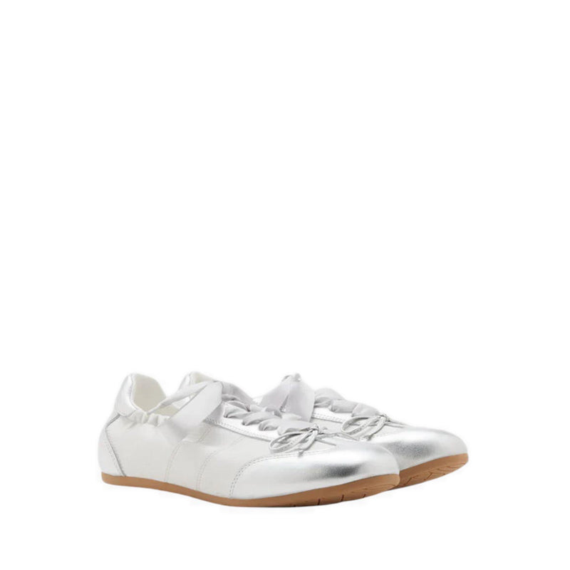 Sylvie Ballerina Satin Bow Sneakers - Silver