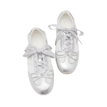 Sylvie Ballerina Satin Bow Sneakers - Silver