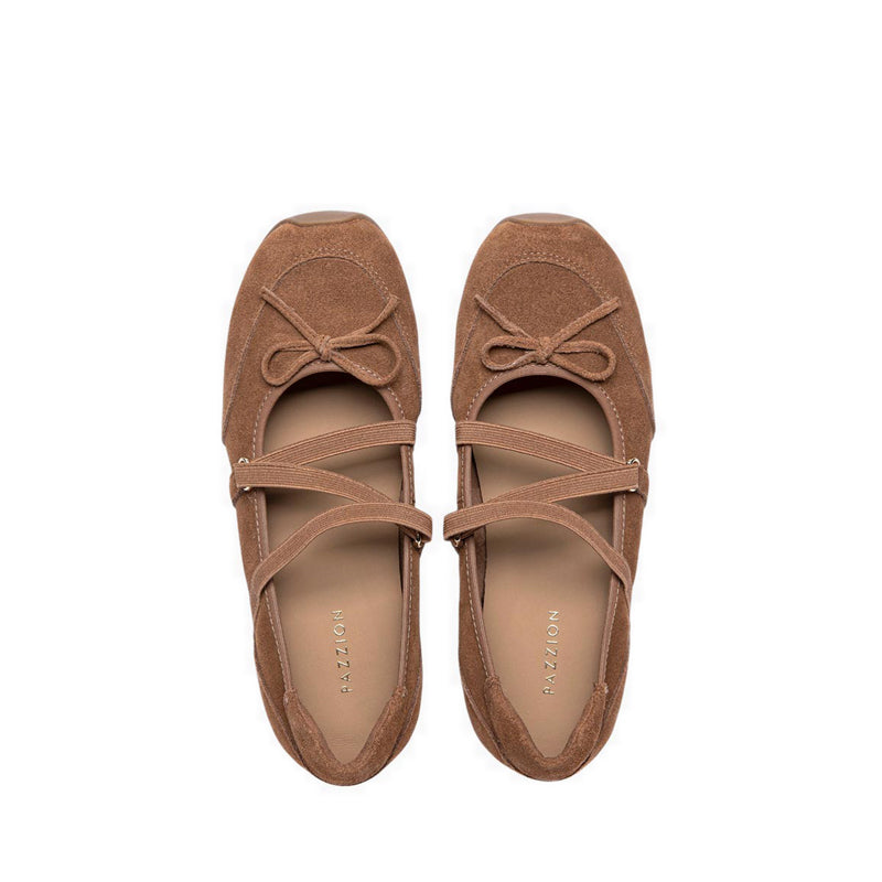 Women's Talivienne Suede Bow Leather Mary Janes - Brown