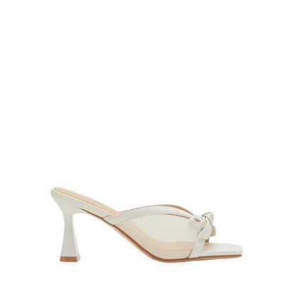 Uira Mesh Bow Mule Heels - Beige