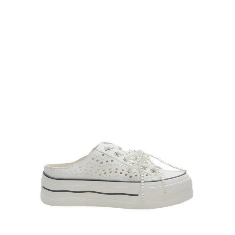 Pazzion Wilhelmina Slip-on Pearl Bow Sneakers - White