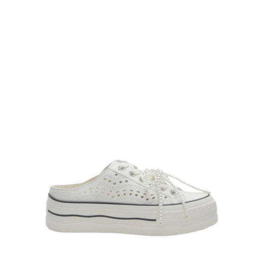 Pazzion Wilhelmina Slip-on Pearl Bow Sneakers - White