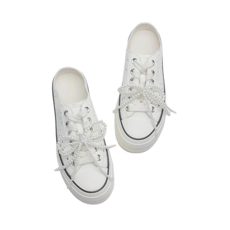 Pazzion Wilhelmina Slip-on Pearl Bow Sneakers - White