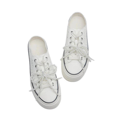 Pazzion Wilhelmina Slip-on Pearl Bow Sneakers - White
