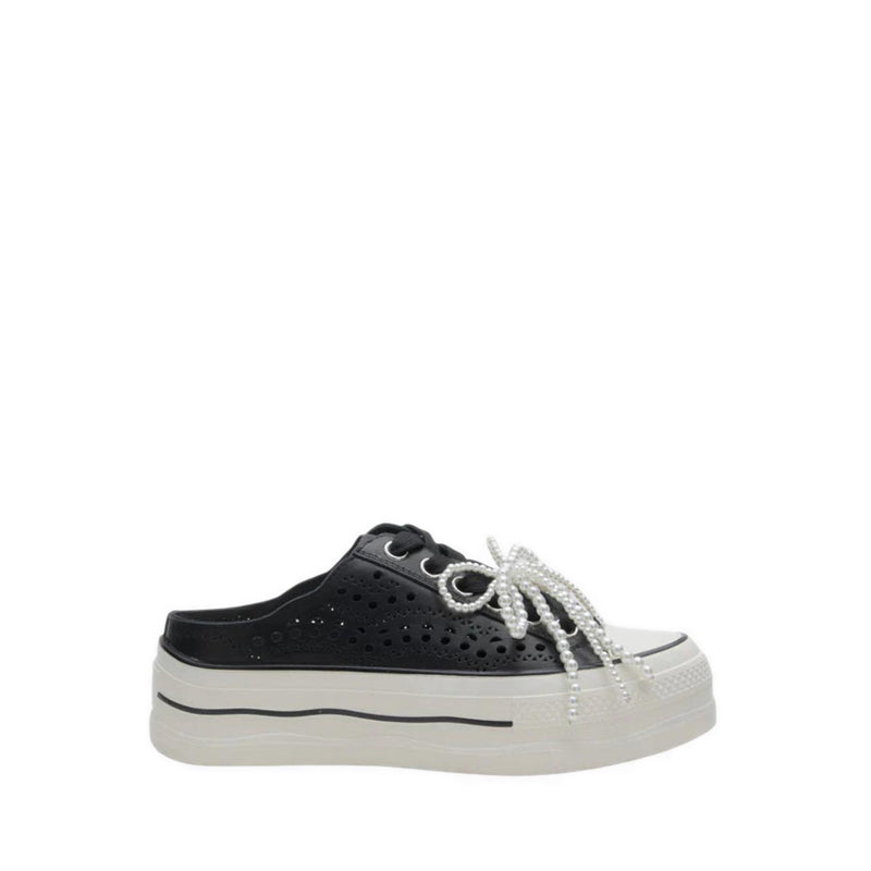 Wilhelmina Slip-on Pearl Bow Sneakers - Black