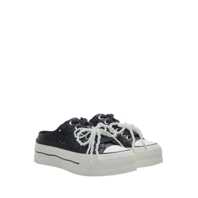Wilhelmina Slip-on Pearl Bow Sneakers - Black