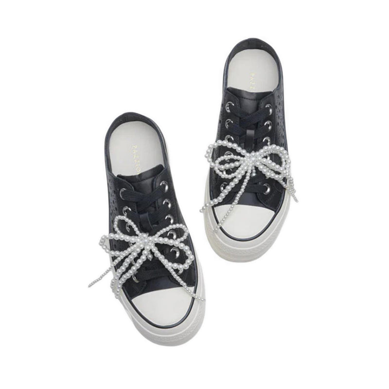 Wilhelmina Slip-on Pearl Bow Sneakers - Black