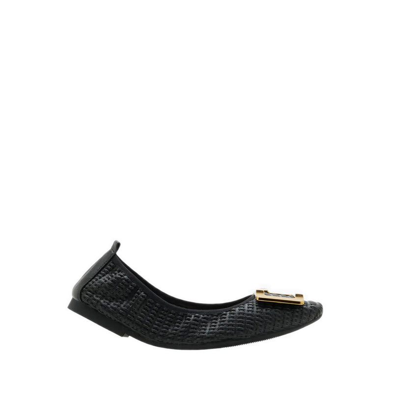 Wren Buckle Woven Foldable Flats - Black