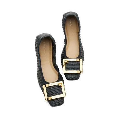 Wren Buckle Woven Foldable Flats - Black
