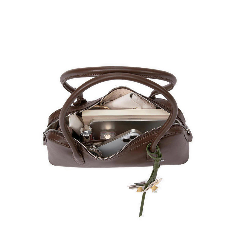 Pazzion Women's Lycorisse Orchid Leather Shoulder Bag - Brown