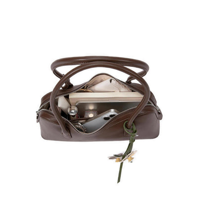Pazzion Women's Lycorisse Orchid Leather Shoulder Bag - Brown