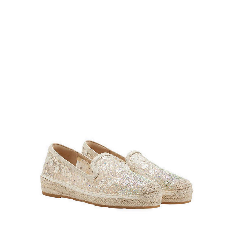Pazzion Women's Xandra Crystal Embroidered Espadrilles - Beige