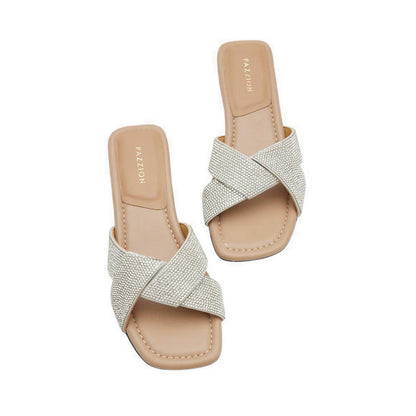 Pazzion Xaviera Crystal Twist Slides - Silver