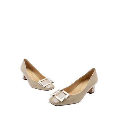 Yvette Buckle Square-Toe Pump Heels - Khaki